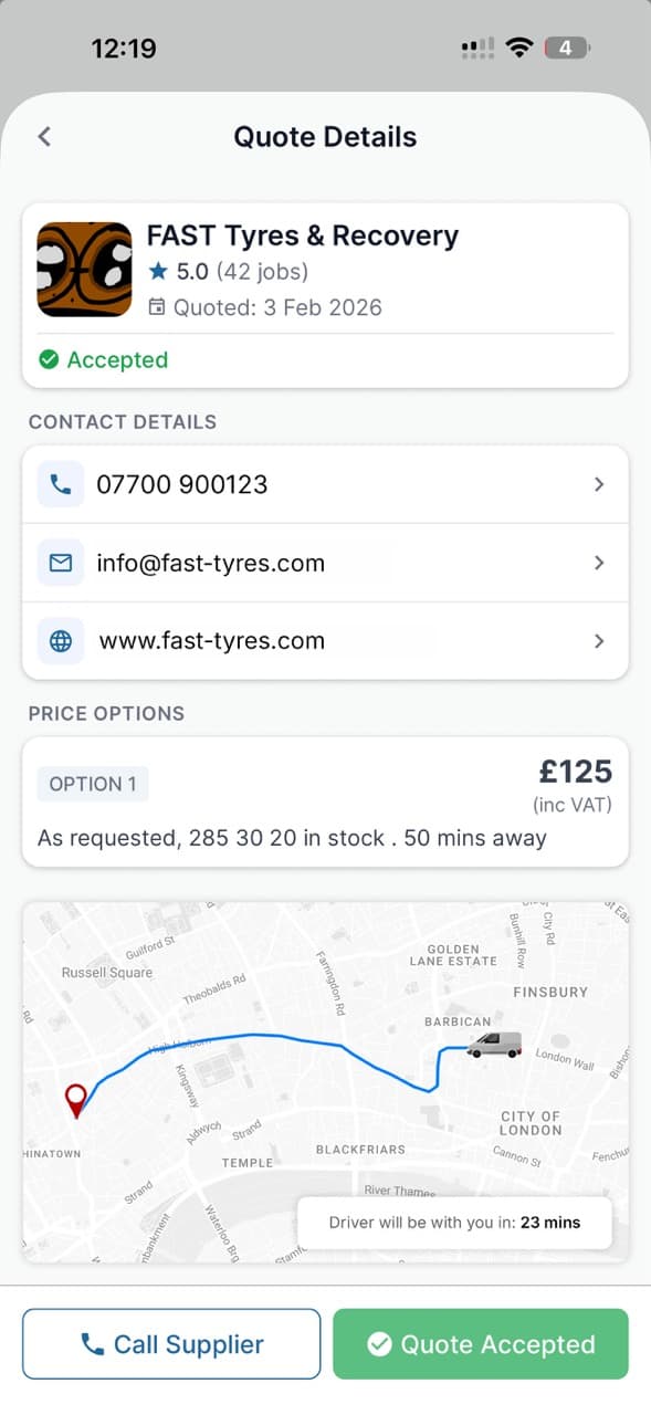 Live Supplier Tracking